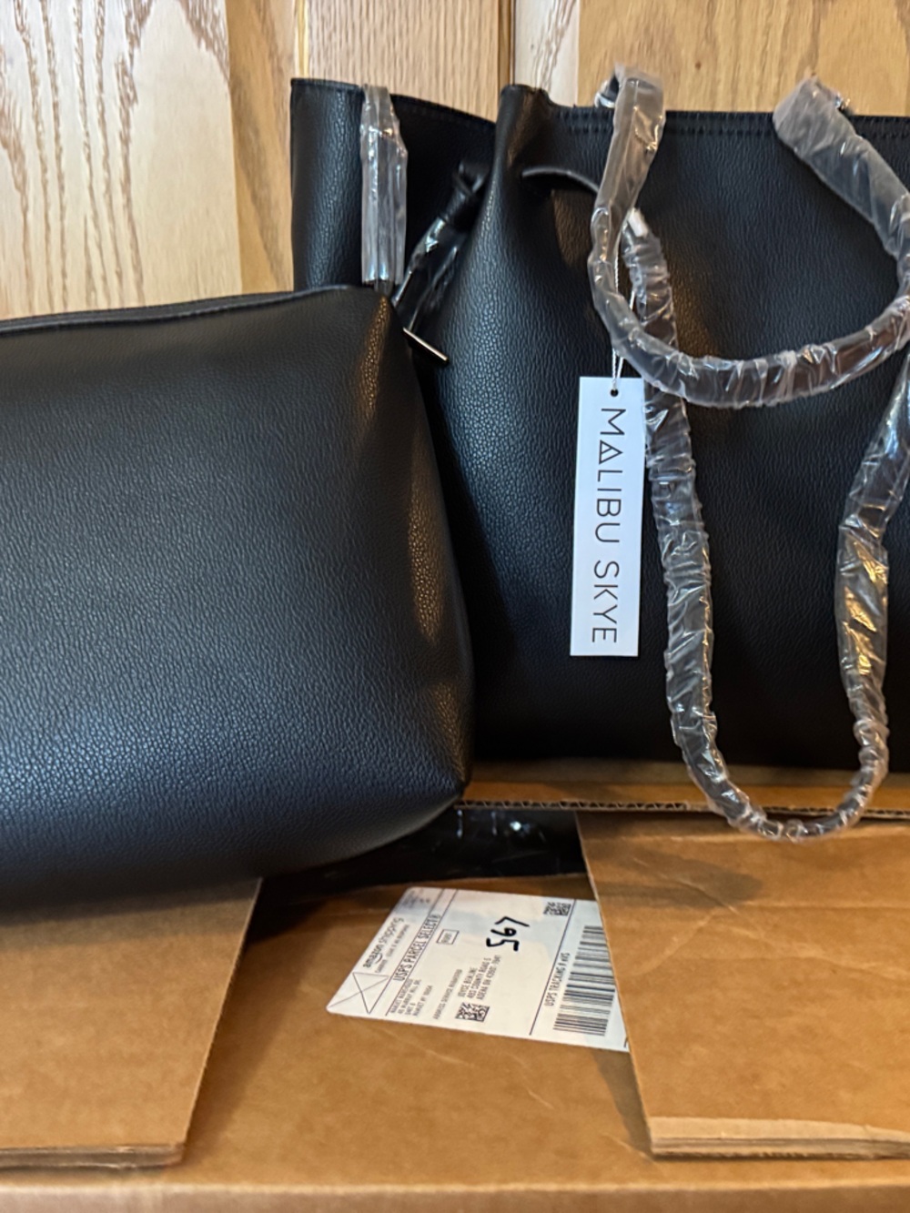 Malibu Skye Black Faux-Leather Shoulder Bag with Removable Pouch Vegan NEW